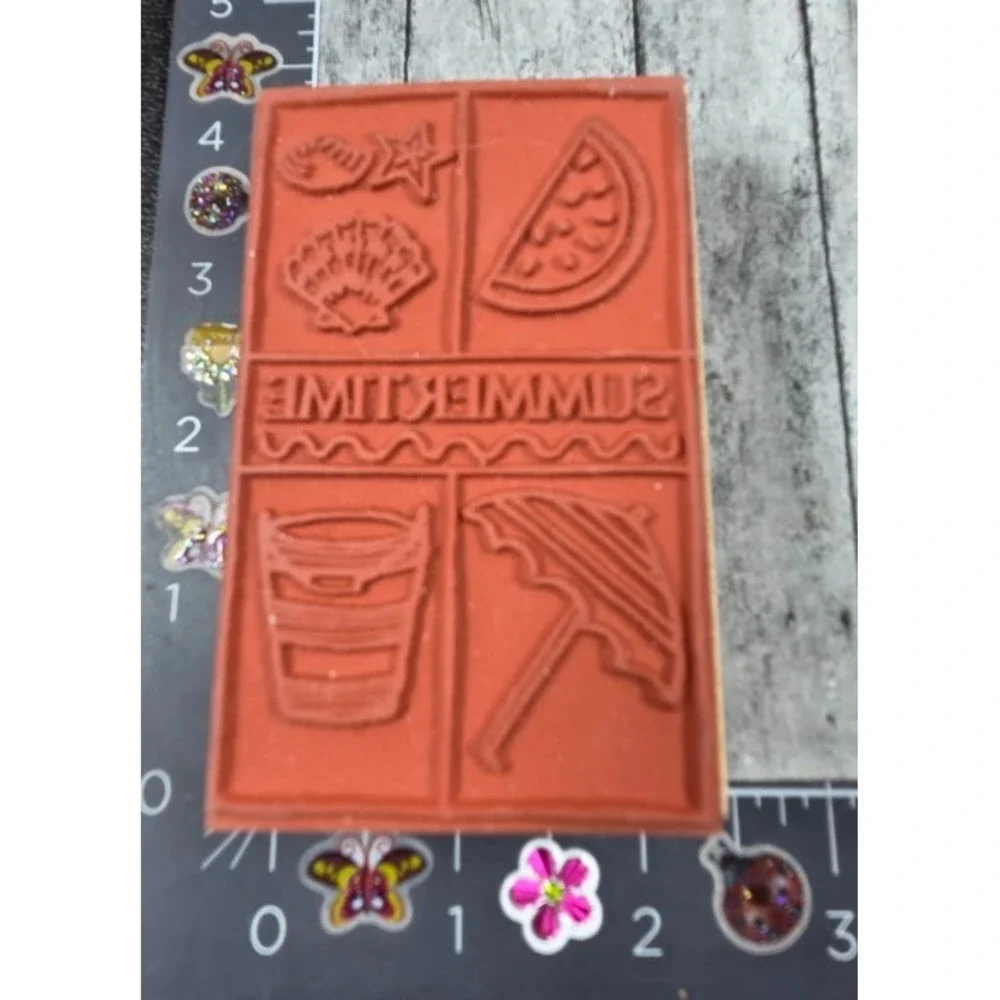 Great Impressions Summertime Beach Theme Design Rubber Stamp Wood #H32